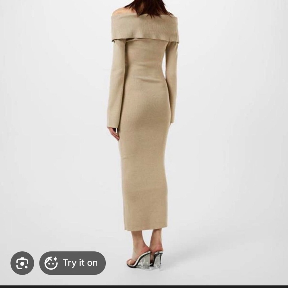 Pretty Lavish Beige Bardot Knit Dress